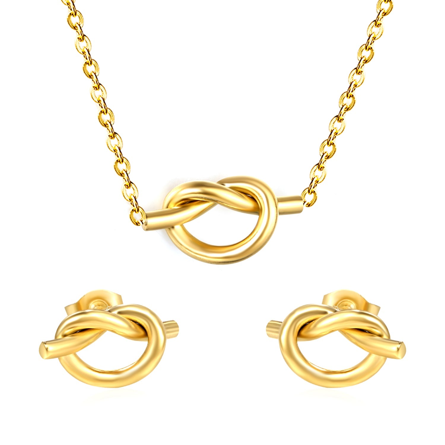 Knotting Set Gold Earrings: 16.8*8.6mm Pendant: 16.8*8.6mm0.35 Cross Link Chain 42+5cm+6mm Round Tail Plaque asonjewelry